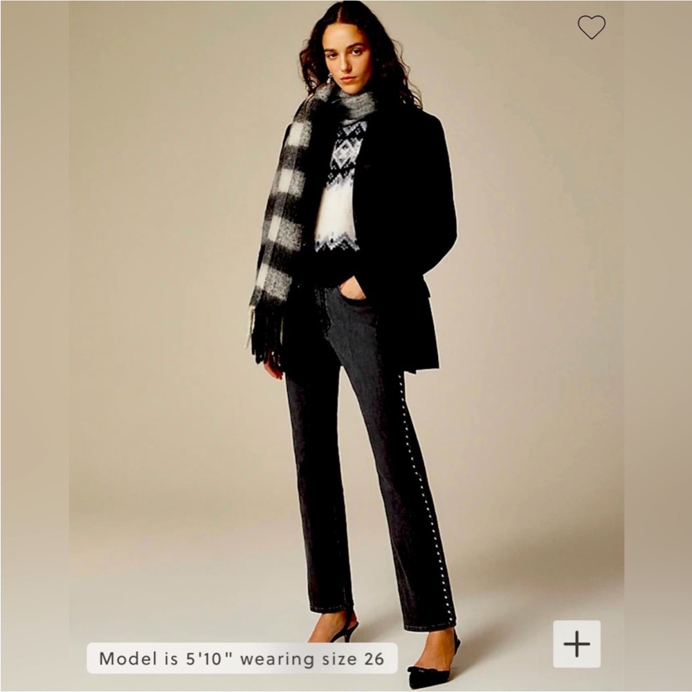 J. CREW '96 Straight Studded High-Rise Jeans in Faded Black Size 31, NWT.